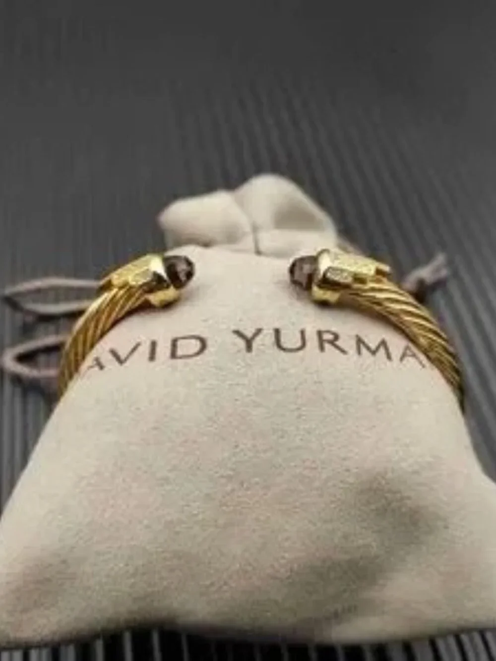 David Yurman 5mm Amethyst & Diamond Gold Cable Cuff Bracelet